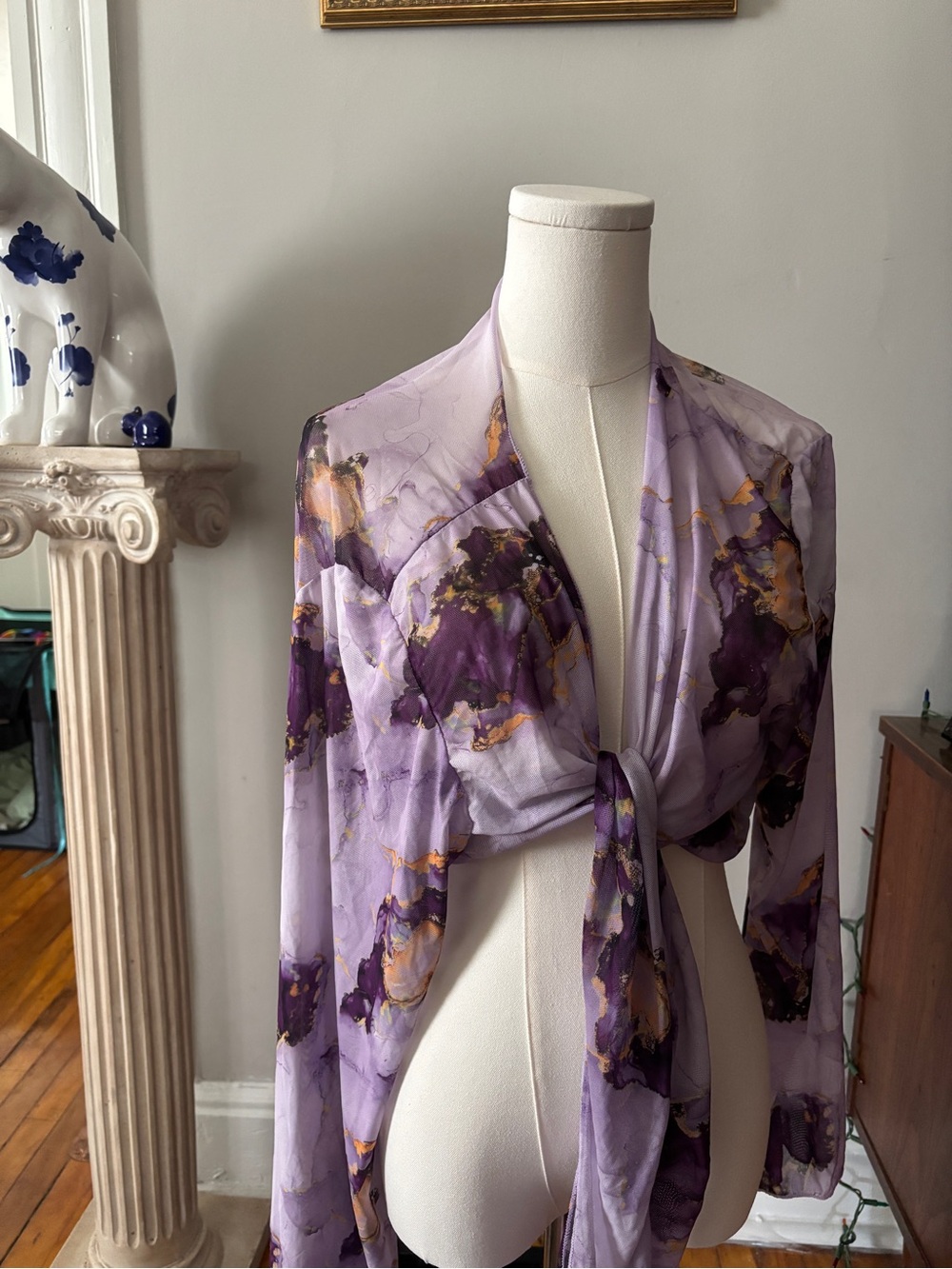 Mesh Purple Marble and Gold Tie Top